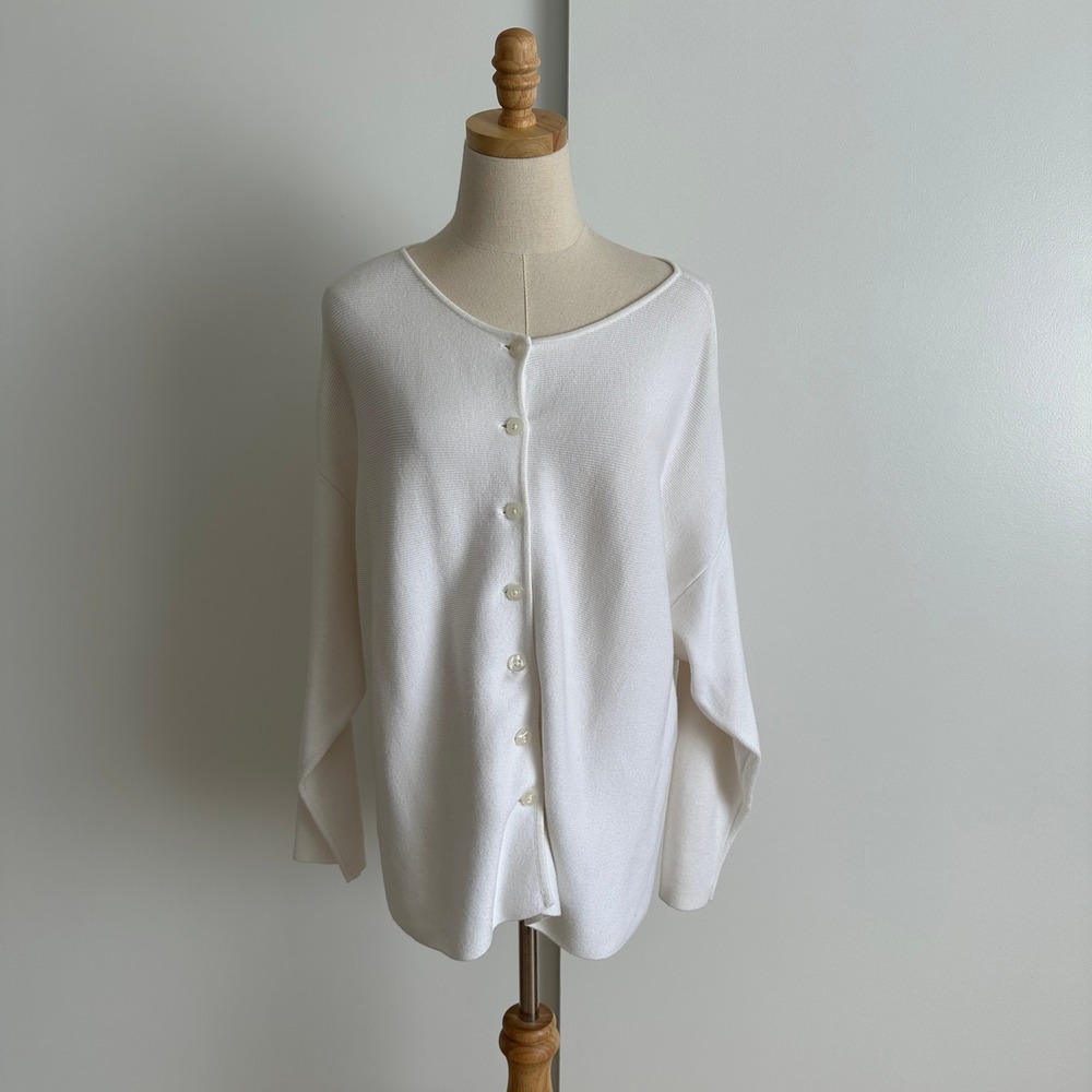 J Jill Women's‎ Cardigan Sweater Size M White Cotton Button Down Classic
